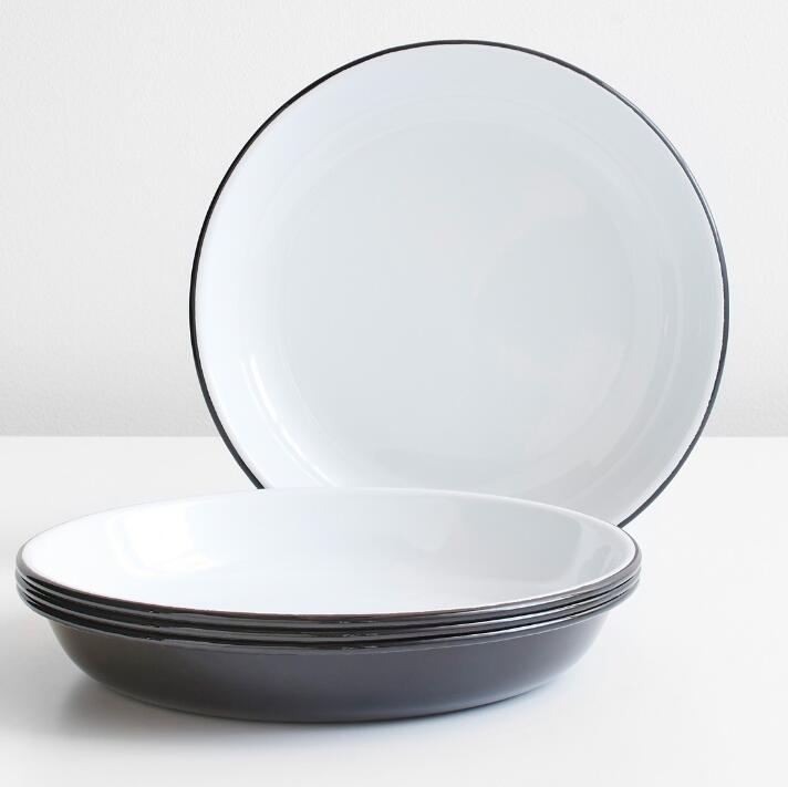 Hot Selling Home and Restaurant Metal Enamel White Bowls and Plates