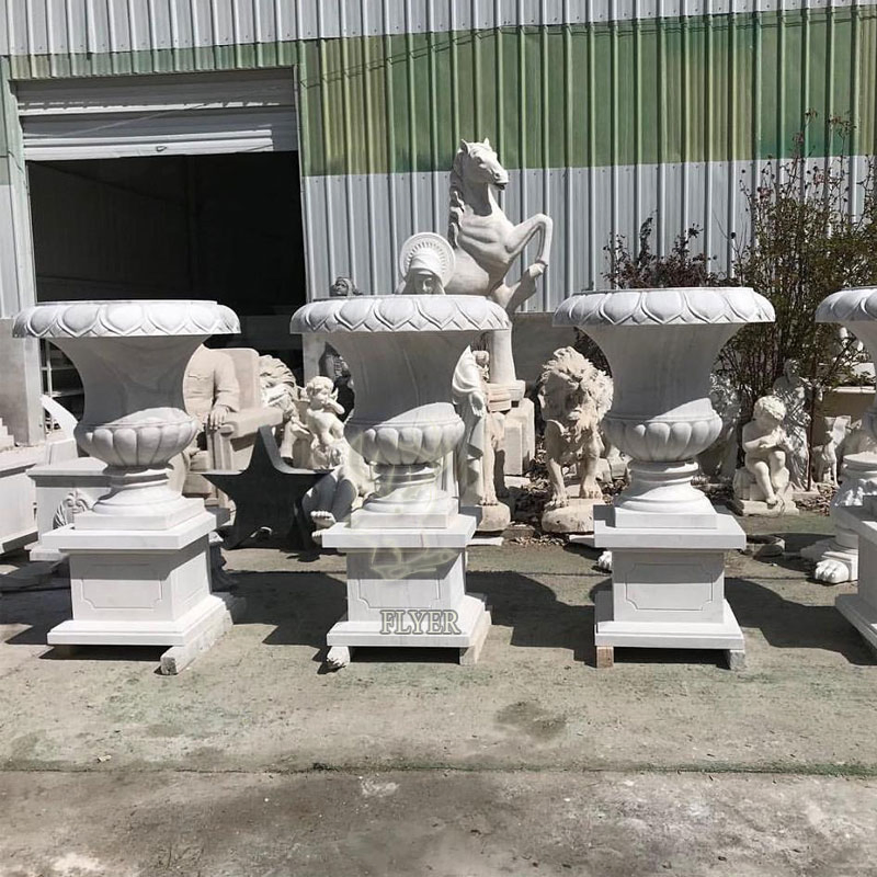 Garden Stone Urns Hand Carved Natural Stone White Marble Planter and Flower Pot