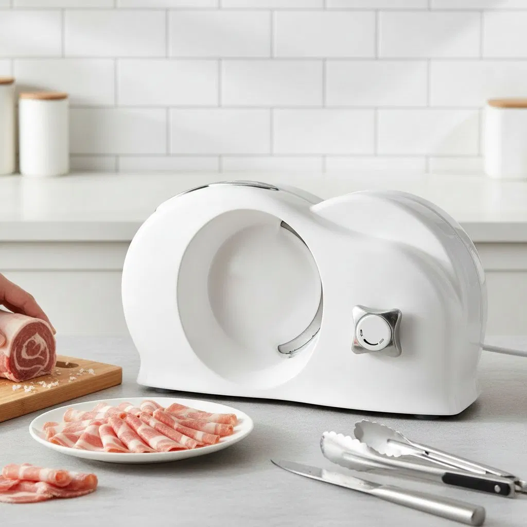 Electric Meat Slicer with Safety on/off Button and Food Pusher 170mm Stainless Steel Blade 150W Motor Foldable Easy Storage