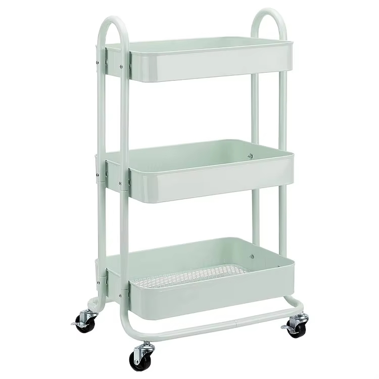 3-Tier Rolling Metal Utility Cart Mesh Storage Trolley for Salon