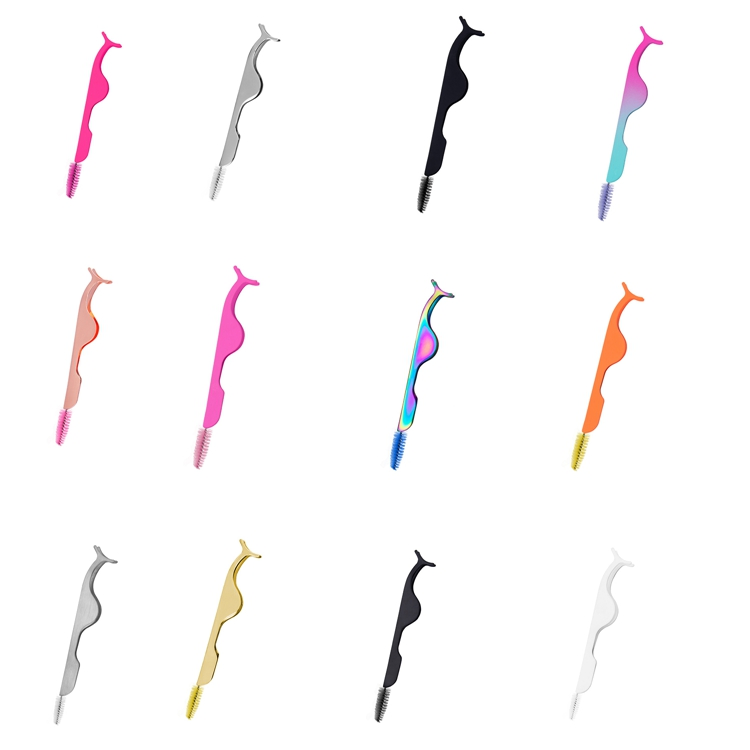 Wholesale Lashes Tweezers Lashes Applicator Tweezer Low MOQ Custom Private Label Eyelash Tweezers with Brush