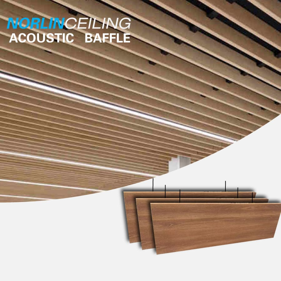 Woodgrain Look Ceiling Panels Hanging Baffle Acoustic Unit Fiberglass Panels
