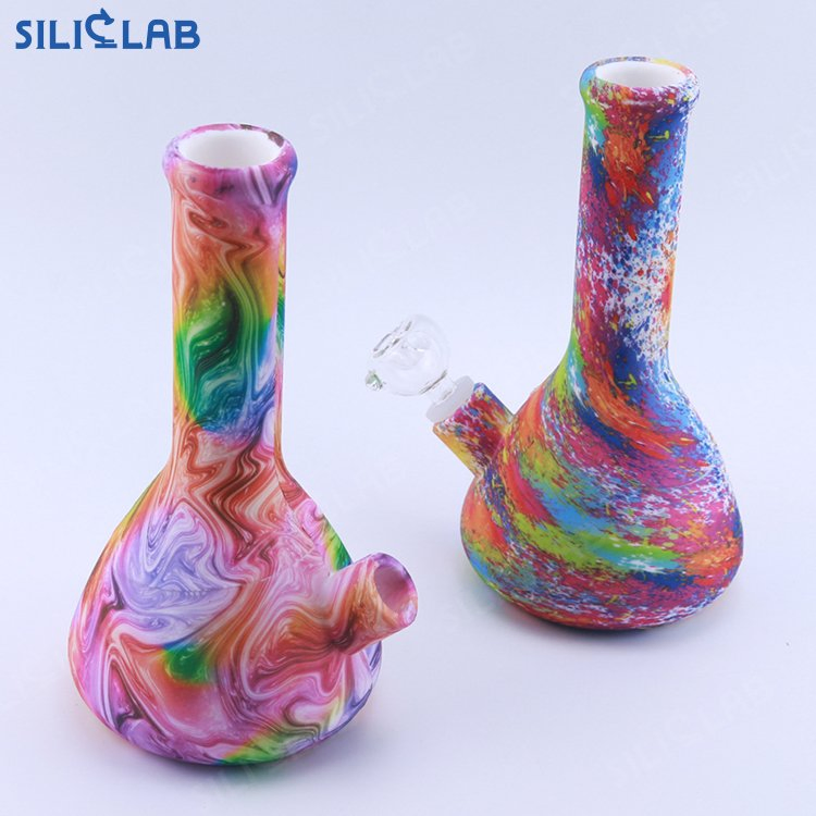 8.5 Inch Custom Pattern Silicone Bubbler Water Pipe Detachable Two Parts Beaker Base Straight Smoking Mouth Smoke Filter Pipe