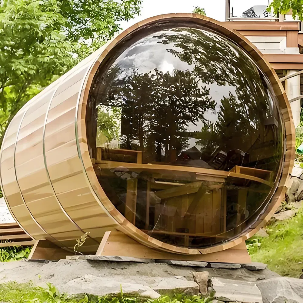 Barrel Sauna Room for 4 Outdoor Traditional Heating Custom Canadian Timber