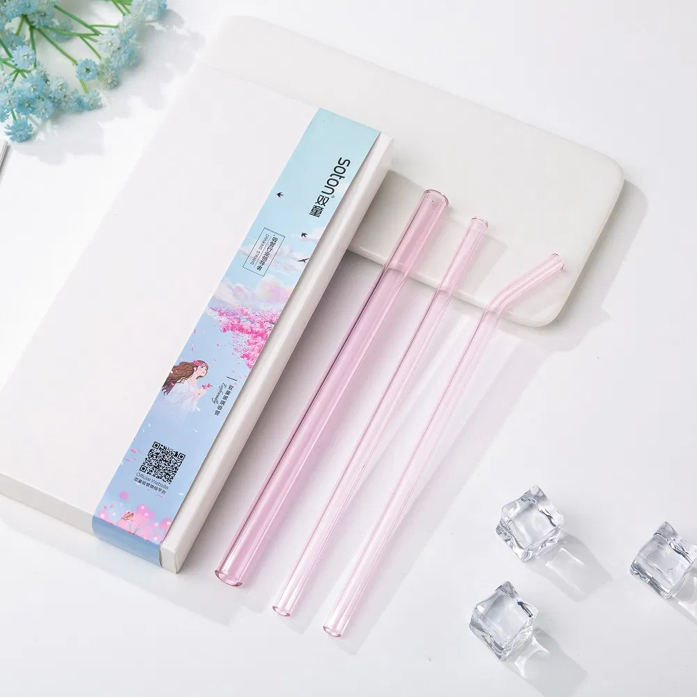 Glassware Multi Color Reusable Glass Tube with Cleaning Brush