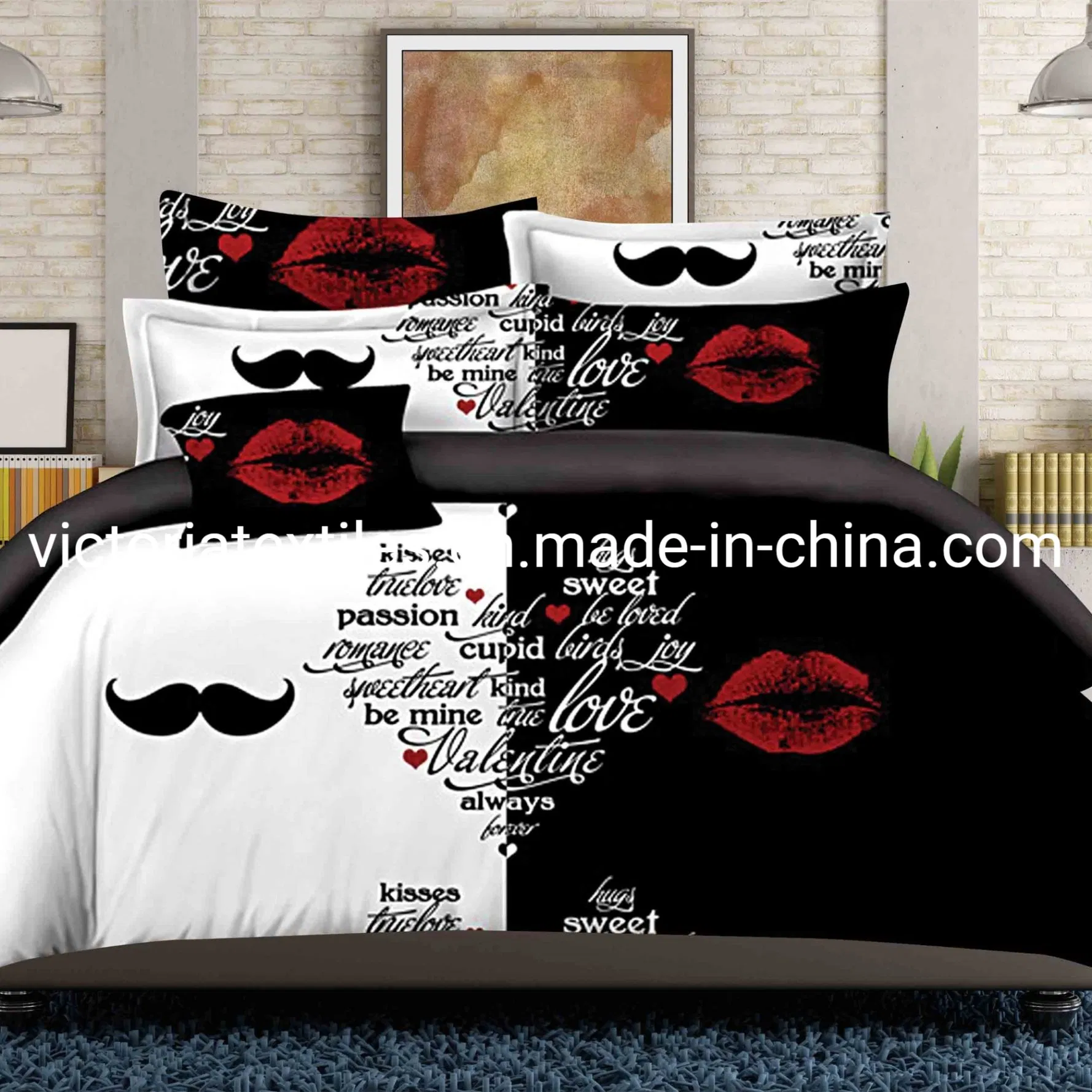 Romantic Lover Patterns Printed Bed Cover Set Home Bed Linens