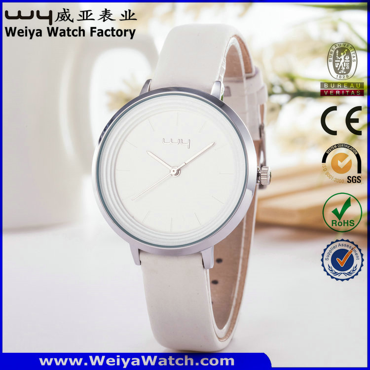 Fashion Classic Leather Strap Quartz Ladies Wrist Watch (Wy-085C)