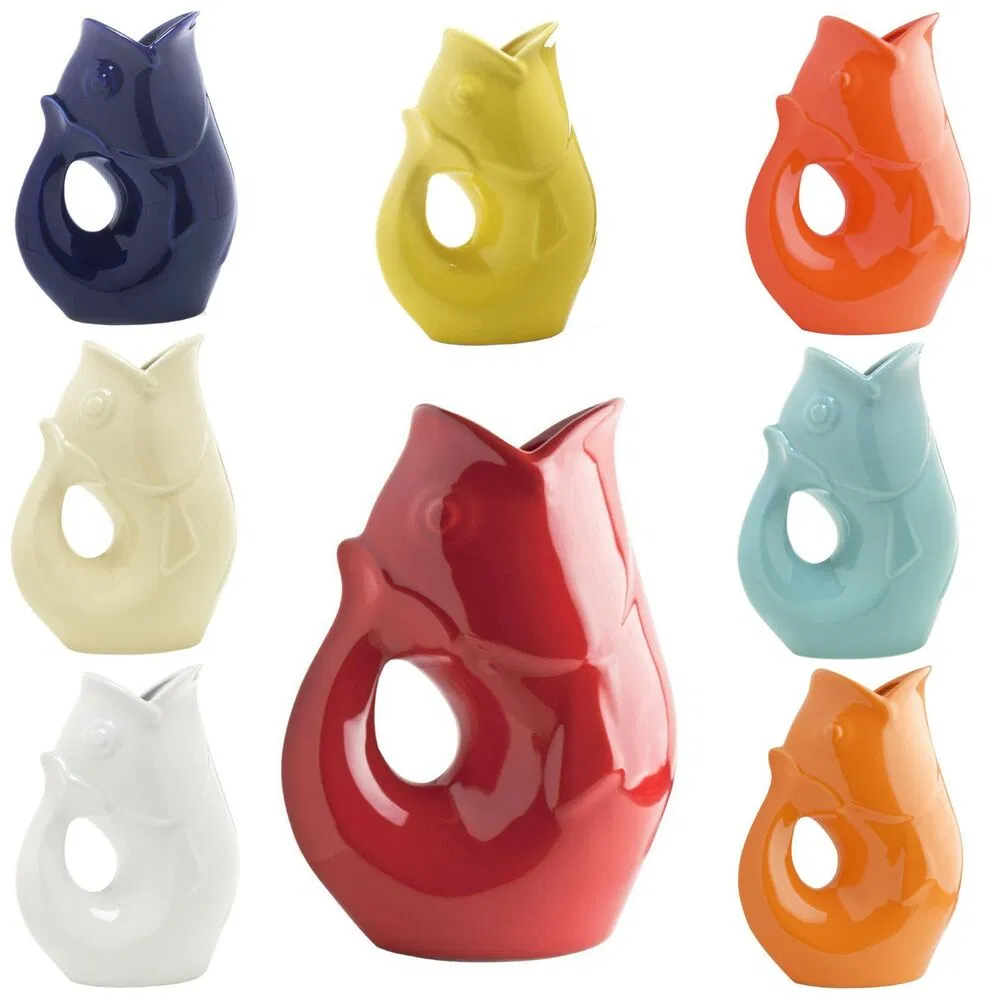 Ceramic Fish Shaped Beverage Pitcher Gurgle Pot Gluggle Jug