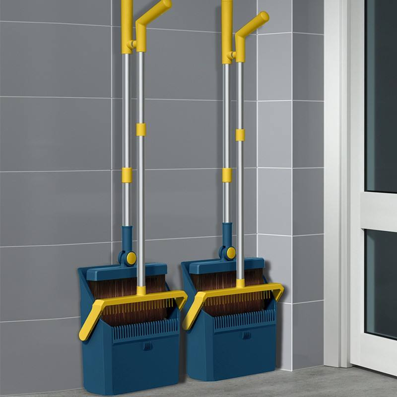 Clean Percent Broom and Dustpan Set with Long Handle Brooms and Stand up Dust Pan Magic Combo Set with Rotation Head