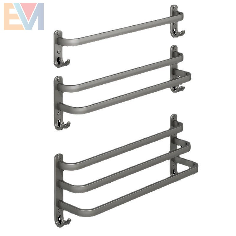 Wall Mounted Matte Black Three-Layer Bathroom Towel Bar