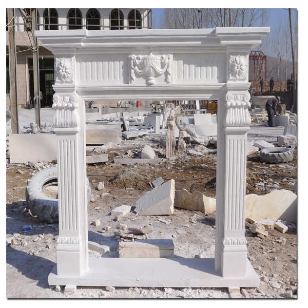 White/Yellow/Beige Marble Surround Carved Mantel Stone Design Fireplace