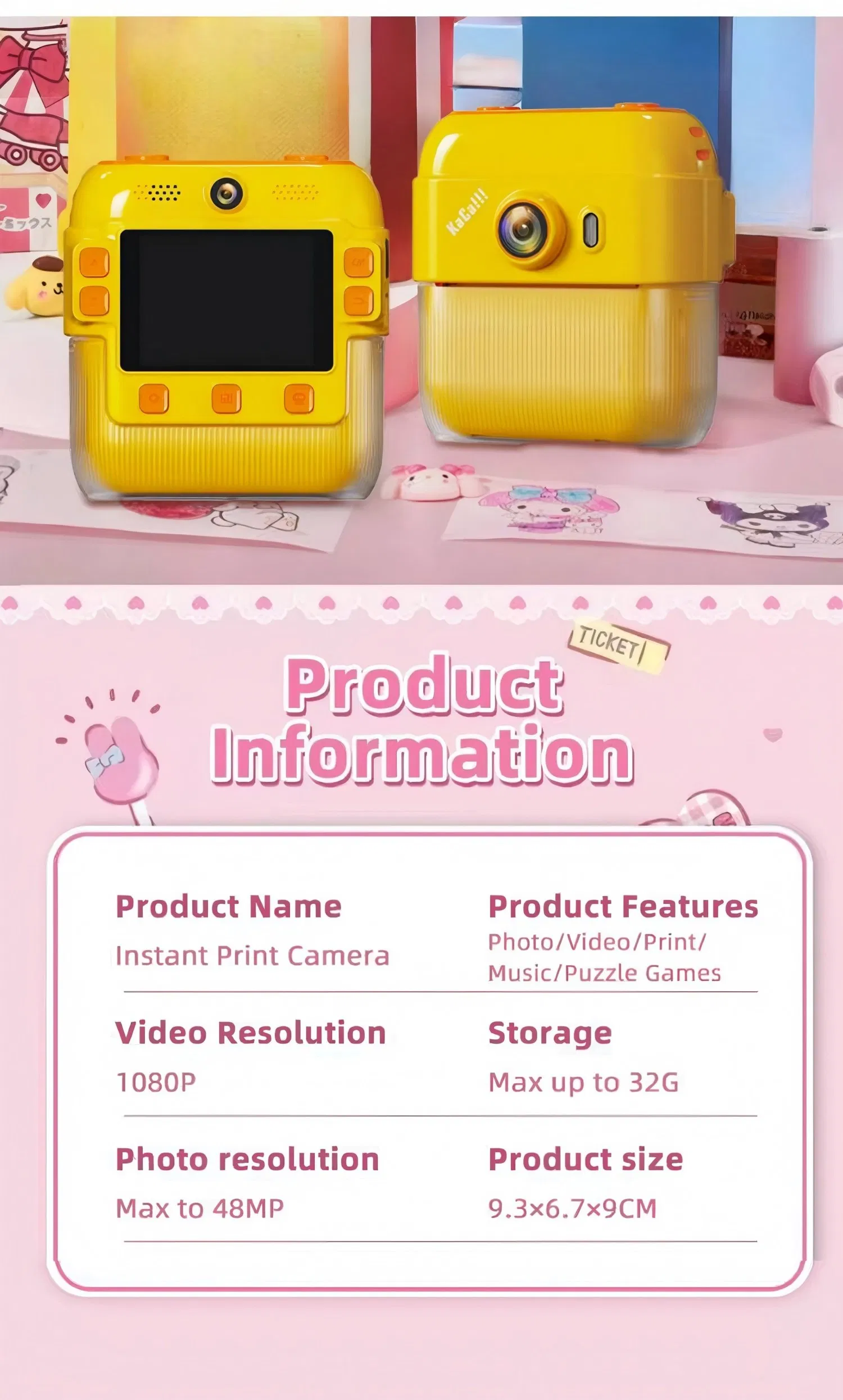 Christmas Gift for Boys and Girls Toy Camera Instant Print Digital Camera for Kids with Games