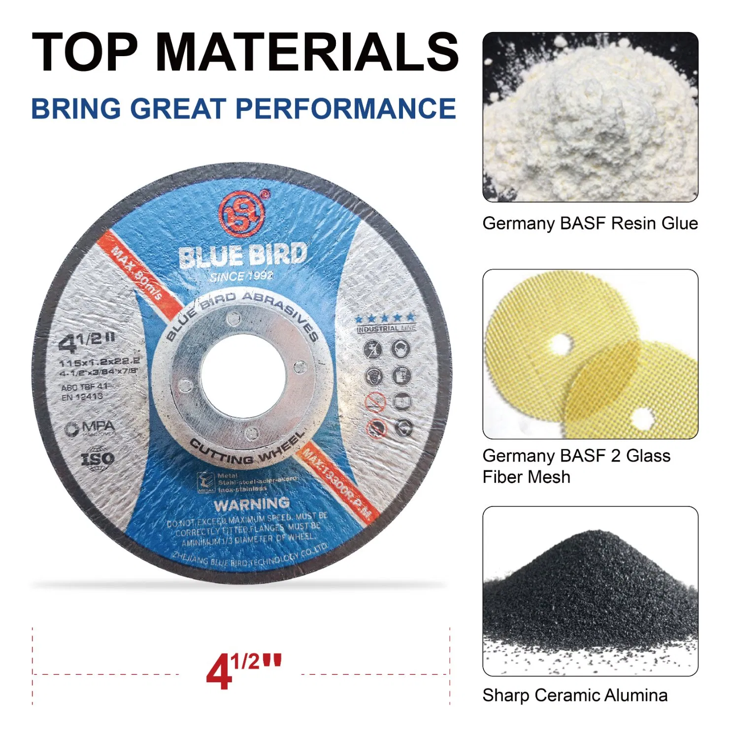 T42 Professional China Grindtec Abrasives 4.5inch 115X1.2X22.23mm Cutting Disc