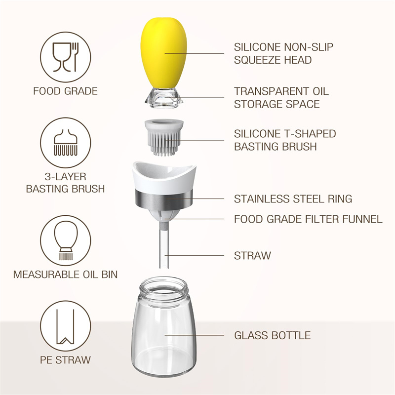 Glass Olive Oil Dispenser Silicone Dropper for Kitchen 2 in 1 Oil Dispenser Bottle with Brush