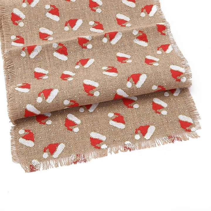 Wholesale Reusable Natural Hessian Burlap Table Runner 12"73"Christmas Printed Jute Table Runner