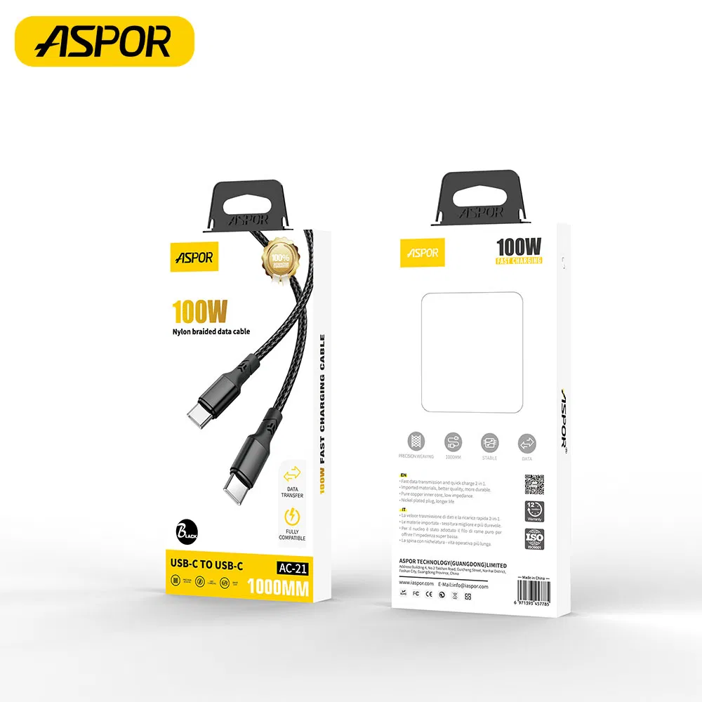 Aspor 100W Super Fast Charging Cable Nylon Braided Type-C to Type-C AC-21
