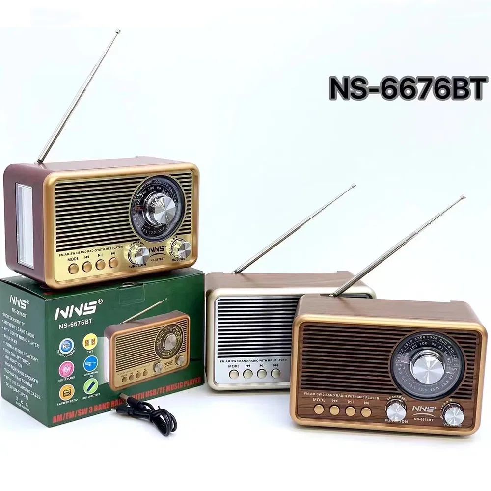 Радио-колонка NS-6676BT в деревянном корпусе с Bluetooth