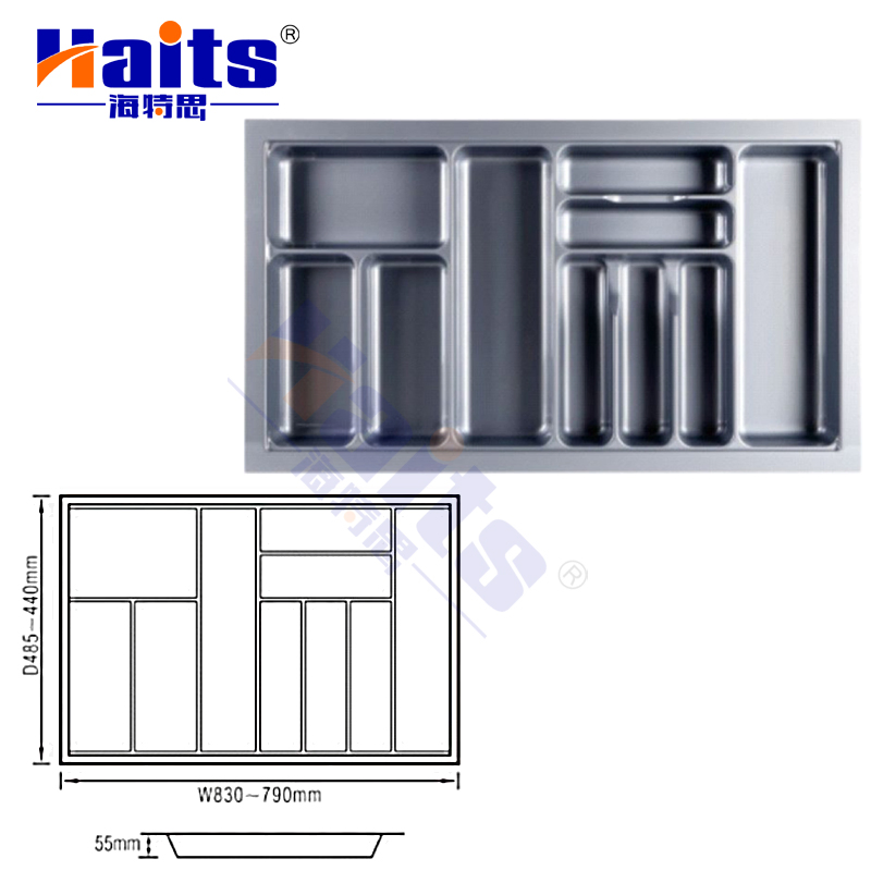 Kitchen Cabinet Fittings ABS Plastic Silver Grey Kitchen Cutlery Trays Drawer Organizer