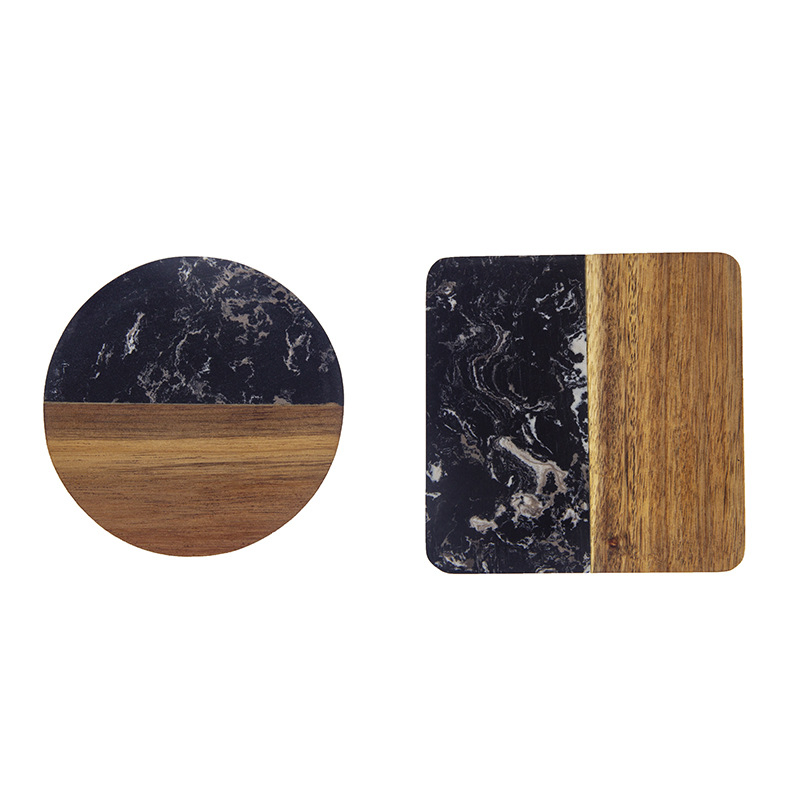 Household Wood Marble Splice Cup Mat Coaster Dining Table Decorative Mat