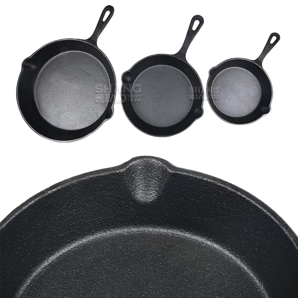 Black Large Kitchen Handle Steak Egg Cast Iron Serving Skillet Frying Pan Cast Iron Skillet Pans