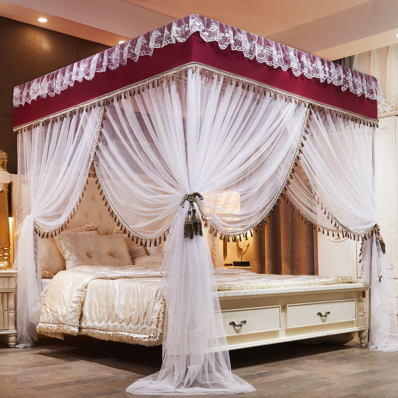 Jiuzhong Home Textile Bedding Light Blocking Mosquito Net Princess Bed Canopy Double Layer Mosquito Net