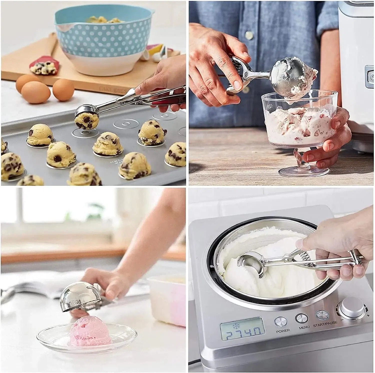 Kitchen Stainless Steel Cookie Melon Baller Ice Cream Spoon Trigger Ice Cream Scoop