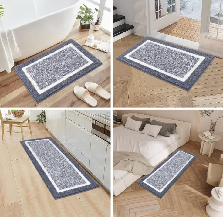 Bathroom Rug Mat Set 3 Piece, Microfiber Shaggy Bath Set