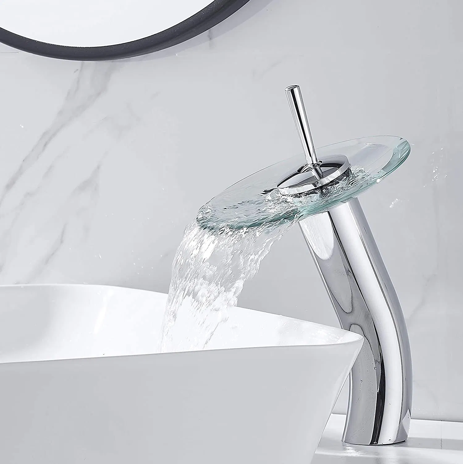 Waterfall Bathroom Sink Faucet Solid Brass Glass One Handle Single Hole Basin Vanity