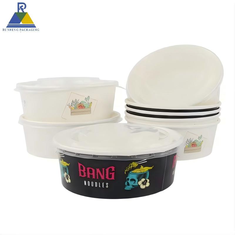 Disposable Food Packaging Round Paper Bowl Eco-Friendly Kraft Salad Bowl with PE Lid