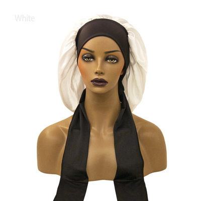 Women Satin Solid Ribbon Headband Night Sleep Oversized Shower Cap