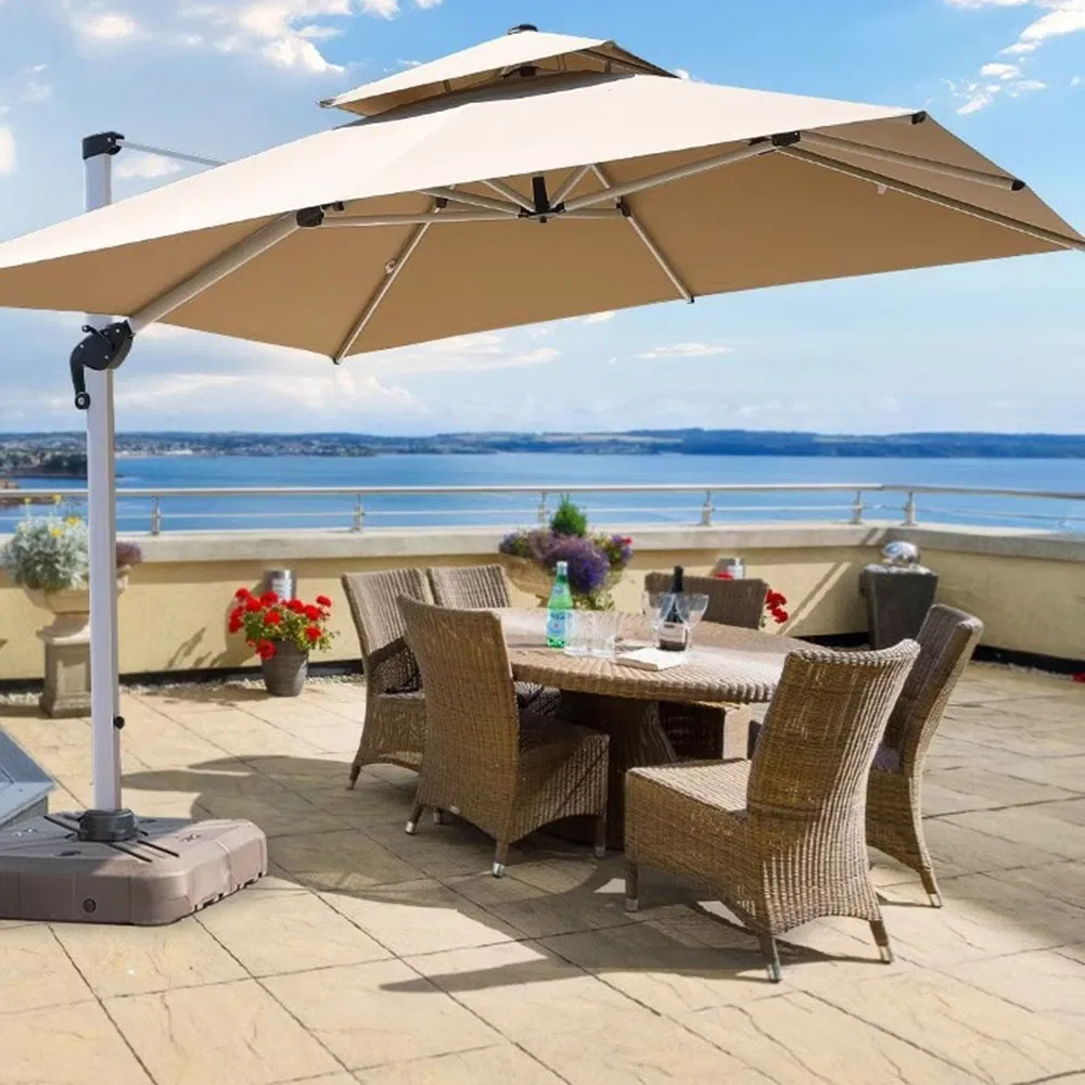 Business/Courtyard Luxury Aluminum Pole Umbrella Frame Single Headed Double Layer Floor Standing Outdoor Sunshade Umbrella