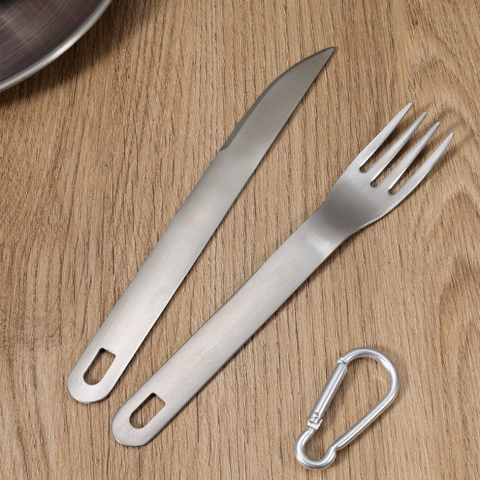 Portable 304 Stainless Steel Outdoor Cutlery Set with Carabiner Clip