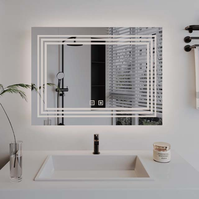 2025 Modern Square Shape Smart Mirror Touch Sensor Wall Hung LED Mirror