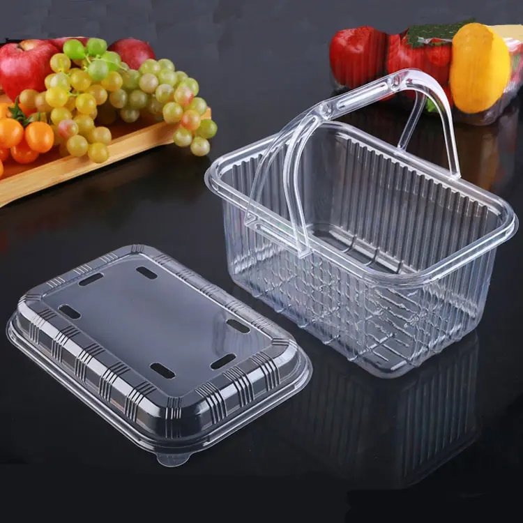 Transparent Plastic Boxes Strawberry Picking Basket Disposable Grape Packing Box with Handle