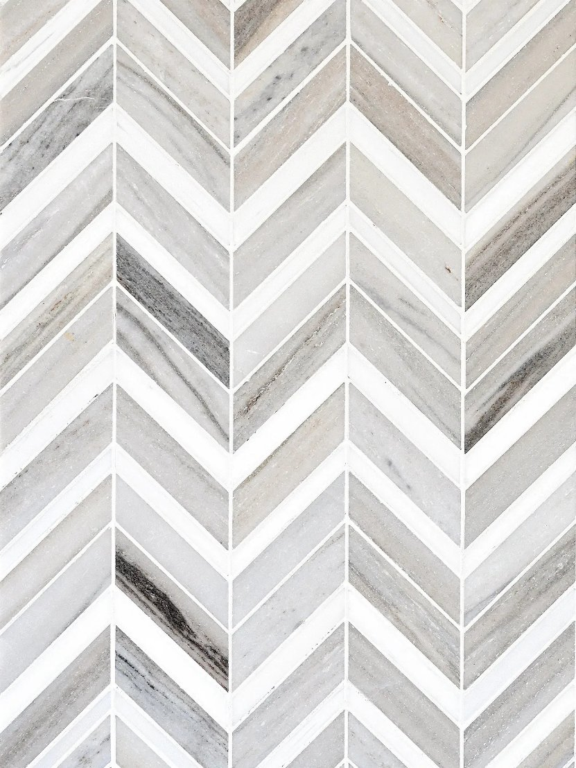 Modern Chevron White Gray Brown Marble Mosaic Backsplash Tile – Ba6320