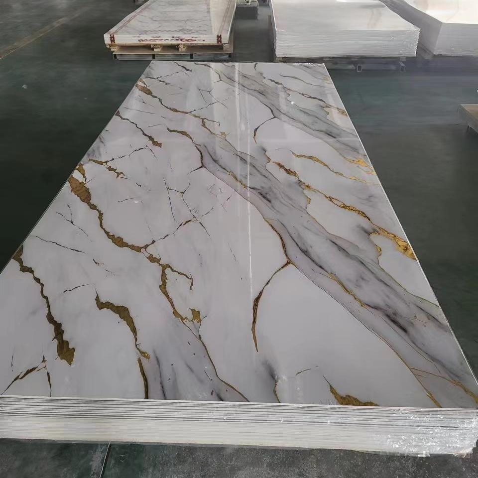 New Design Colorful Waterproof Gold Line UV PVC Marble Sheet Wall Sheet Wall Panel for Interior Decoration