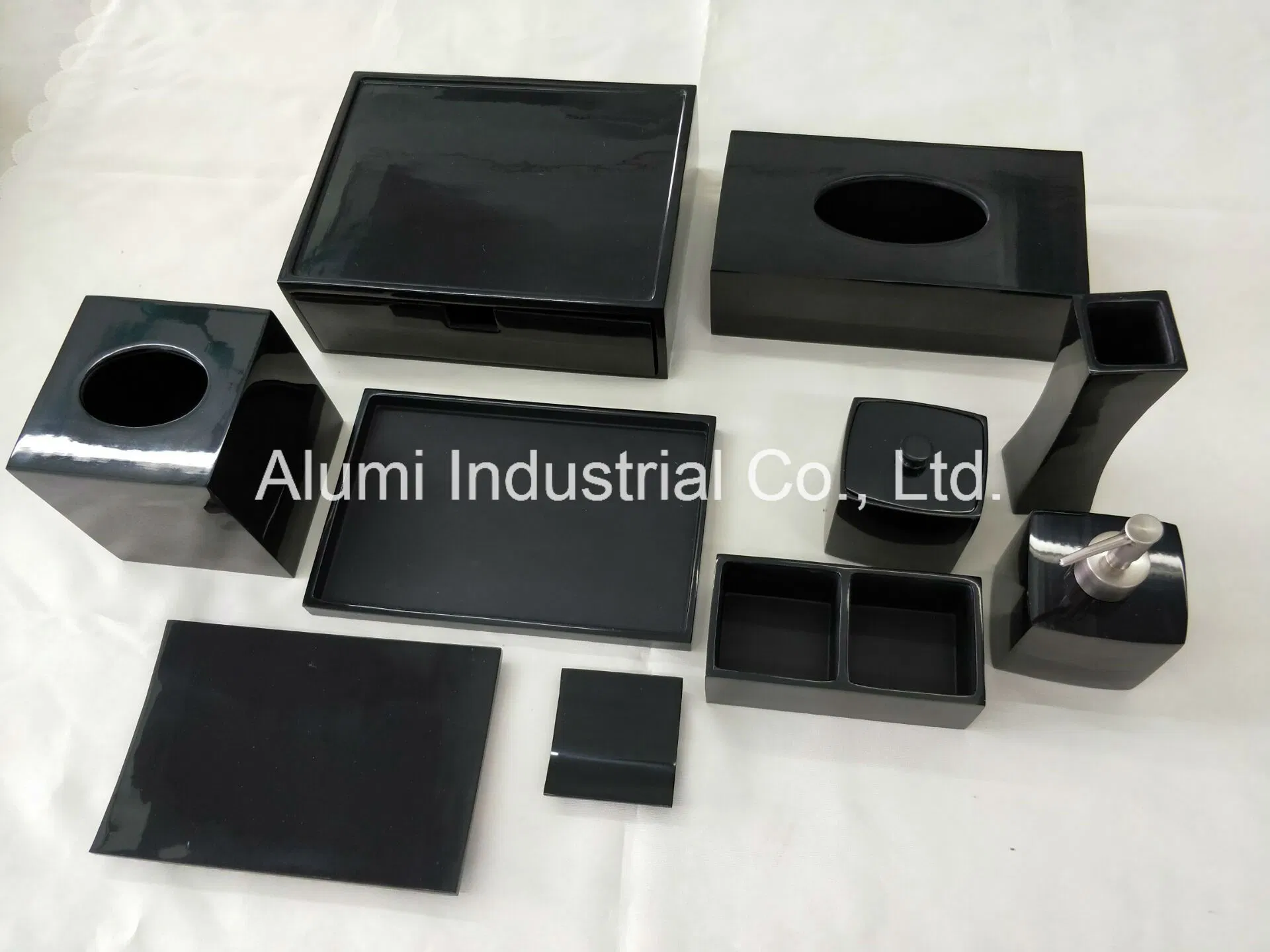 Resin Hotel Room Amenities Holder Set Black Color