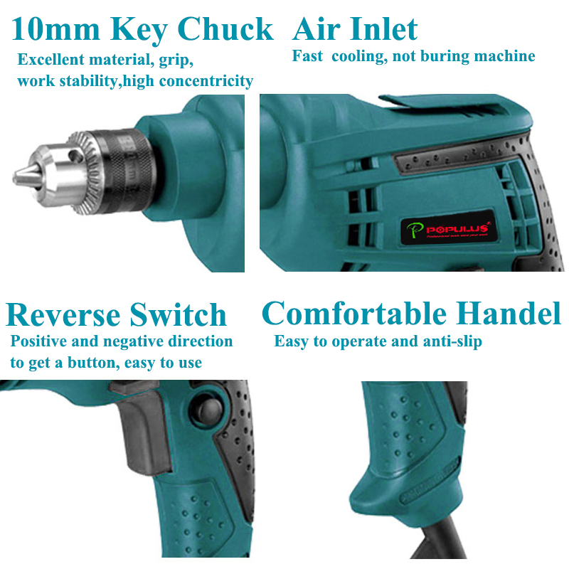 Электрическая дрель Populus 400W, 10мм, 0-3000 об/мин