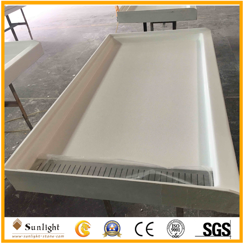 60X32X4 Cultured Marble Trench Drain Shower Base, Shower Pan with Stainless Steel Drain Cover