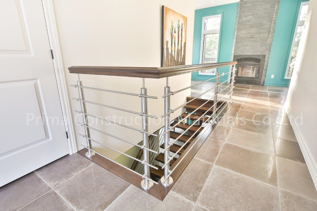 Mirror Balcony Stainless Steel Railing Design with Round Post and Round Bar Handrail Mirror Finish