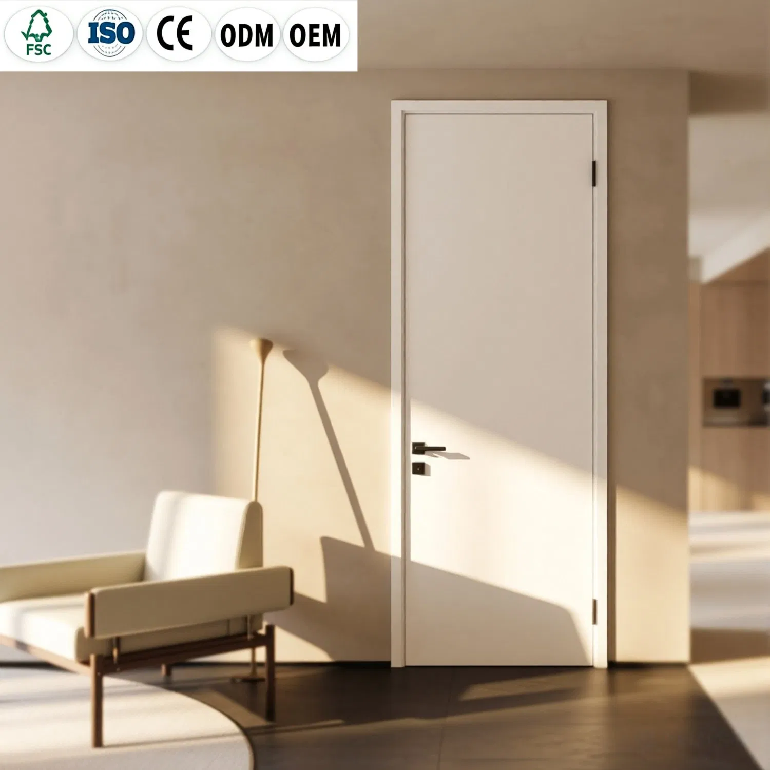 White Plain Bedroom Prehung Panel Interior Wood PVC Wpcwooden Hotel Primed Shaker Internal Hollow Core HDF Door for Home Hospital Villa Office Room Puertas Para