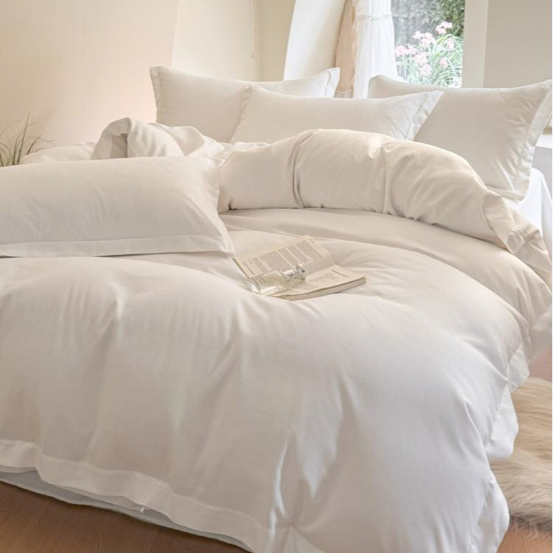 Thick Twill Skin-Friendly Cotton Bed Linen ODM/OEM Hotel Guesthouse Homestay Four Piece Bed Set Wide Edge Quilt Duvet Cover Pure White Bed Sheets Bedding Set