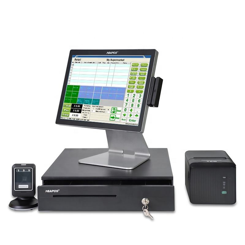 15inch Capacitive Touch All in One POS Systems Complete Sets of Thermal Printer, Bar Code Scanner, Cash Drawer