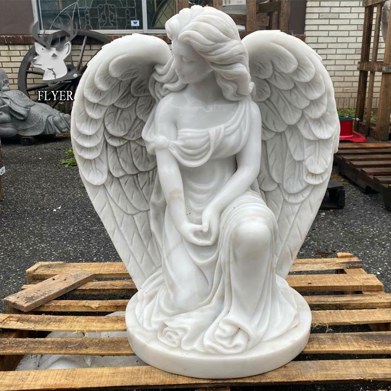 Cemetery Decoration Angel Carving Statue Moment Life Size Natural White Marble Crying Angel Statue Tombstone