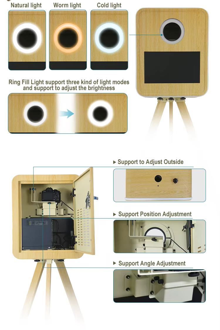 PRO-Grade New Arrival Wooden Style Photo Booth Photobooth Kiosk with 15.6-Inch Touch Screen