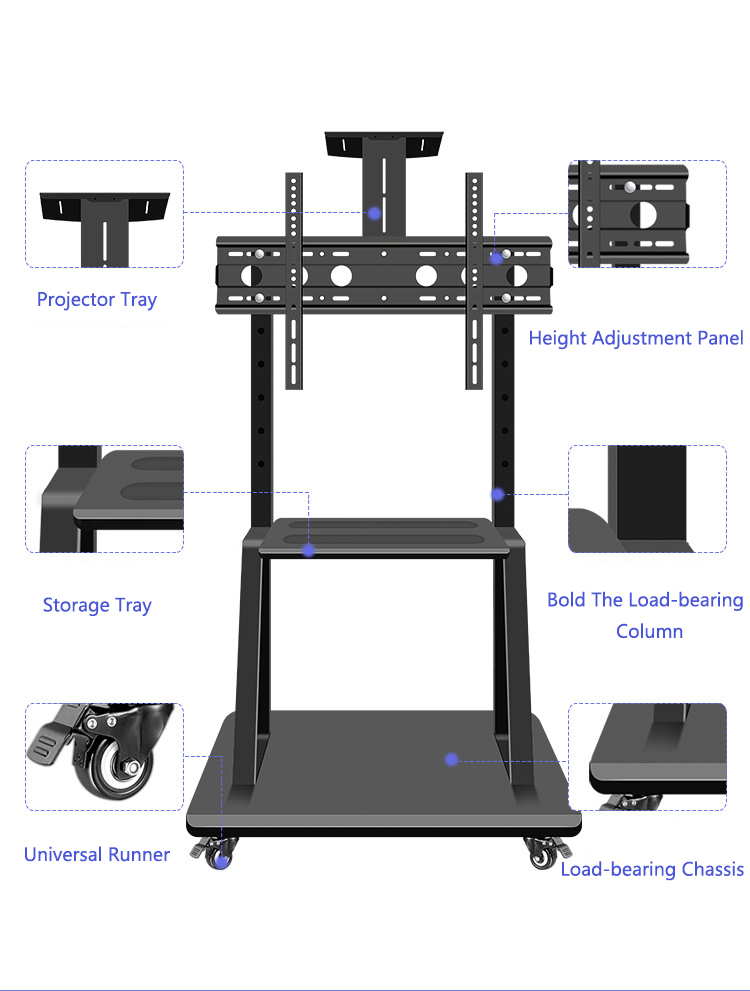 Bnt Indoor Outdoor Universal 32"-70" Mobile LCD TV Cart Trolley Floor Stand TV with 360 Degree Rotating Brake Wheels