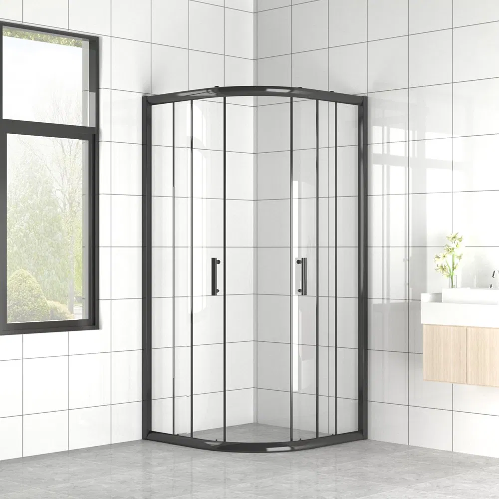Black Aluminium Frame Glass Quadrant Double Sliding Doors Shower Cubicle
