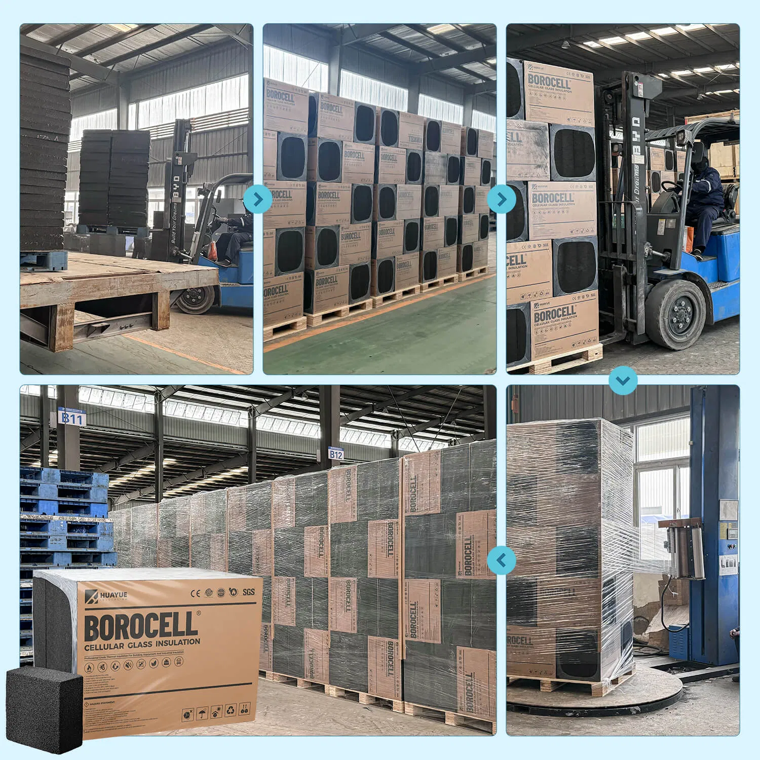 115-220 Kg/M3 High Density Cold Storage China Cellular Foam Glass Insulation Block