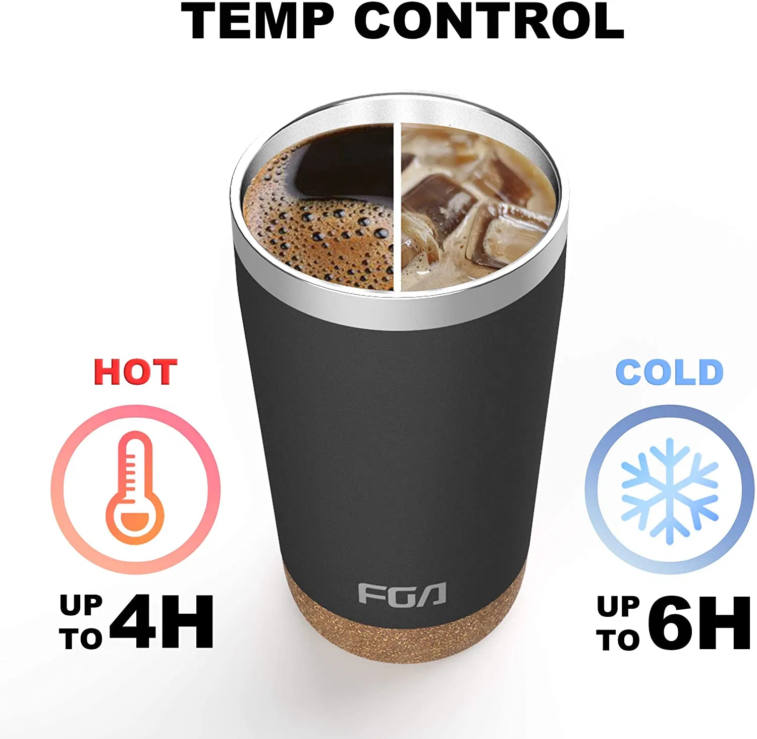 Термокружка для кофе с пробковой подставкой, черная