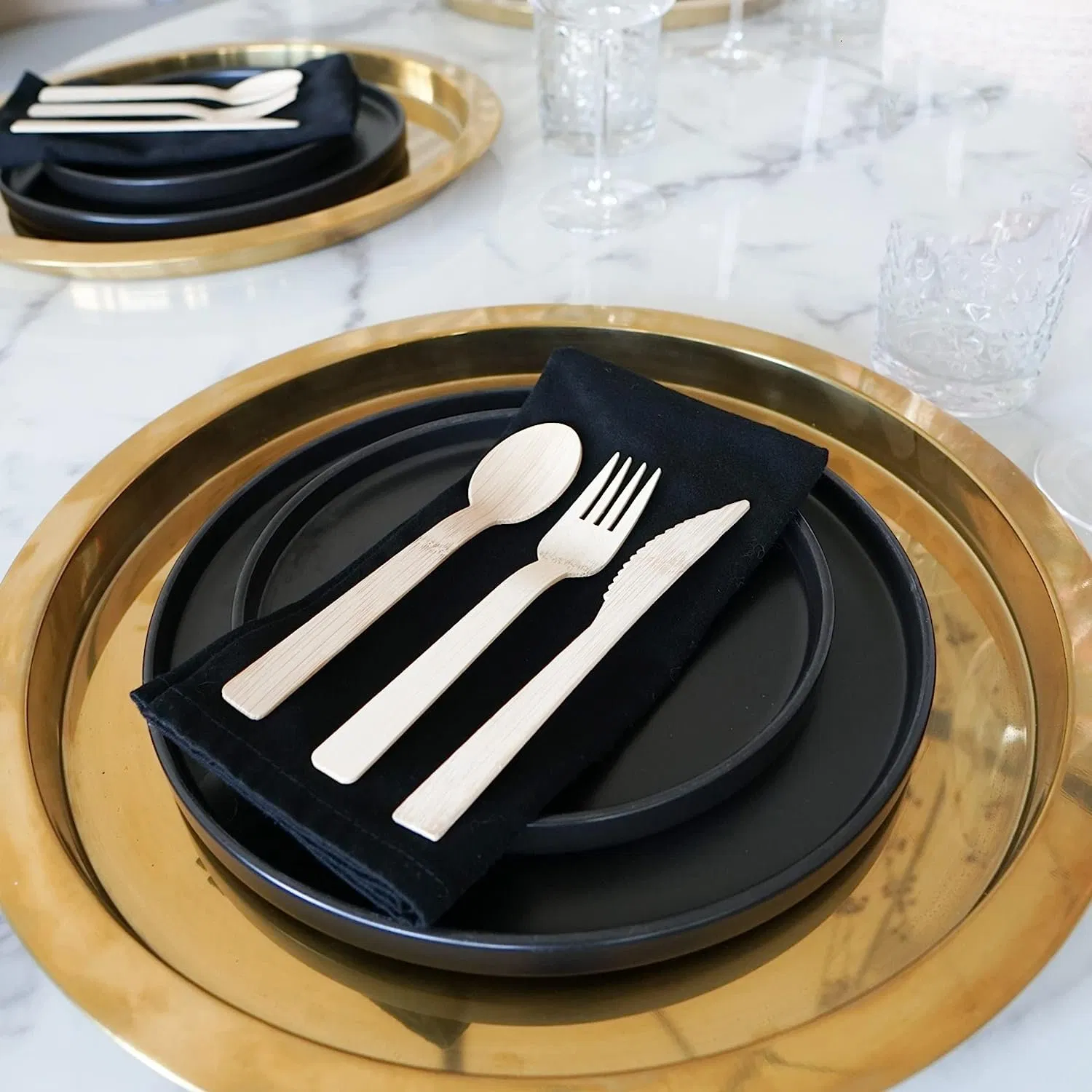 Wholesale Ecological Heat Resistant Disposable Natural Bamboo Cutlery Sets